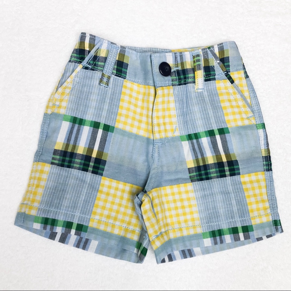Boys Patchwork Madras Plaid Shorts 3-6 months